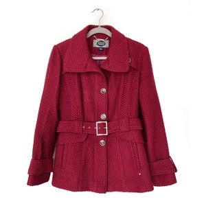 Wine Red Wool Blend Belted Winter Coat